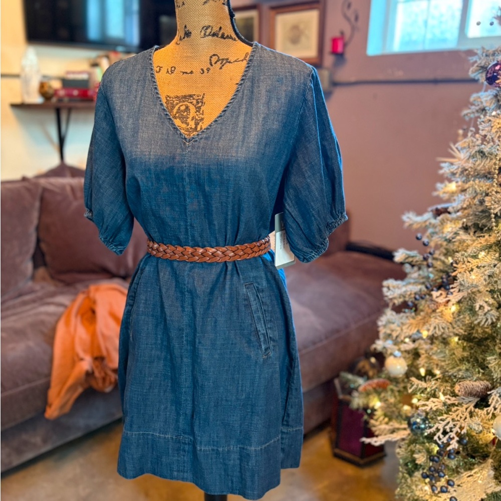 Blue Puff Sleeve V-Neck Mini Sundress